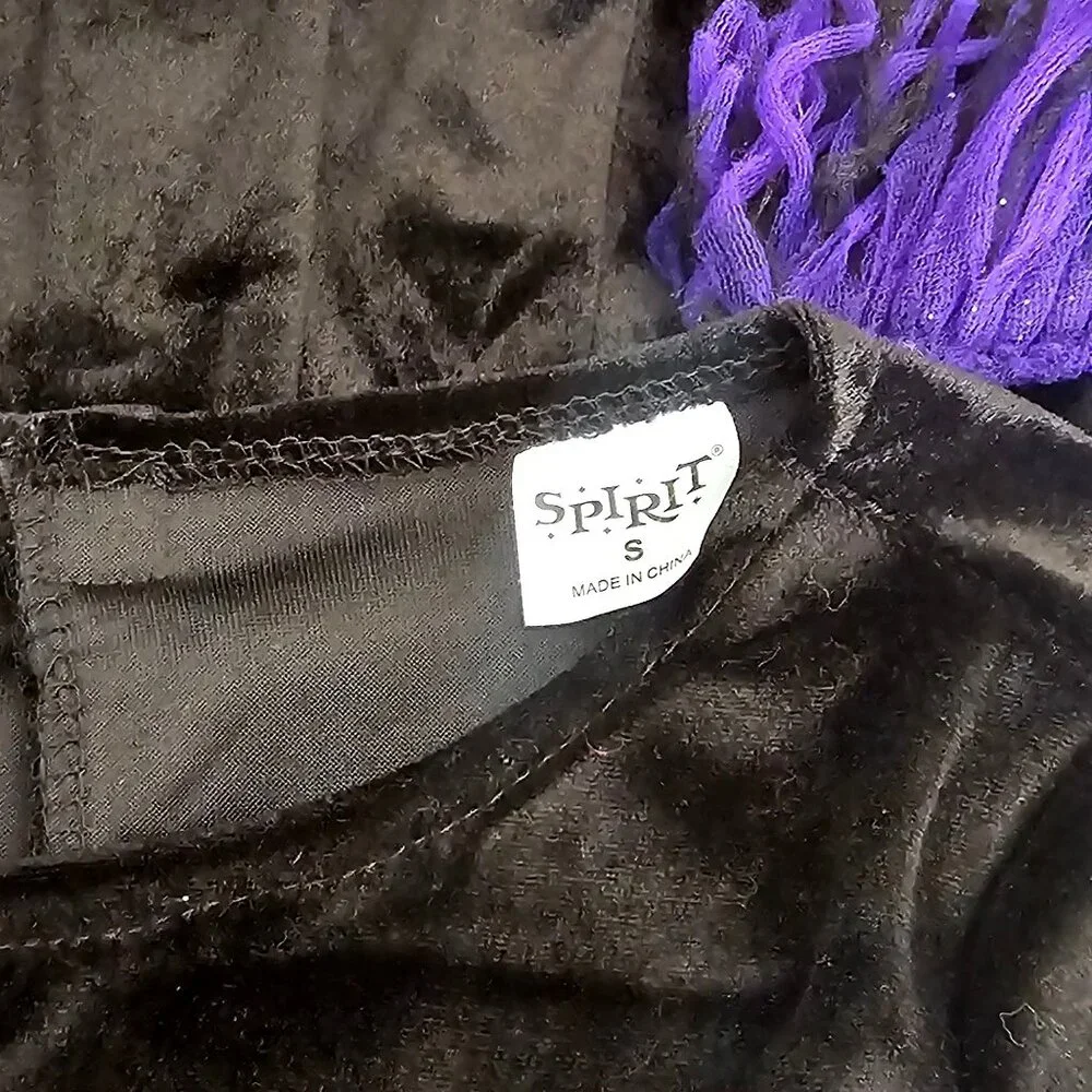 Purple Shredded Witch Costume Girls 4-6 Black Velvet Dress Hat Spirit Halloween - Picture 5 of 6